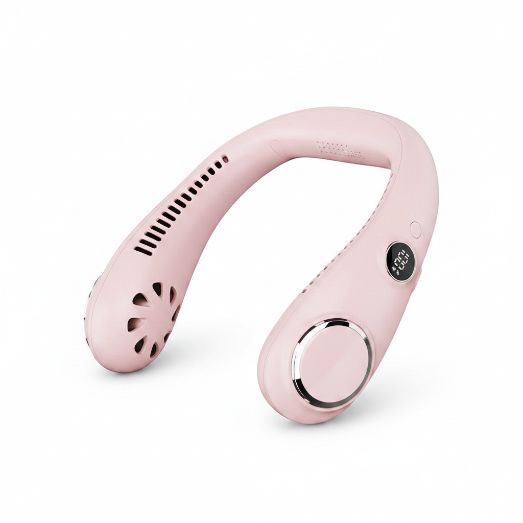 Moktan Sabai Portable Neck Fan | Bladeless Design with Rechargeable Battery | Lightweight Cooling Solution for Instant Comfort Pink