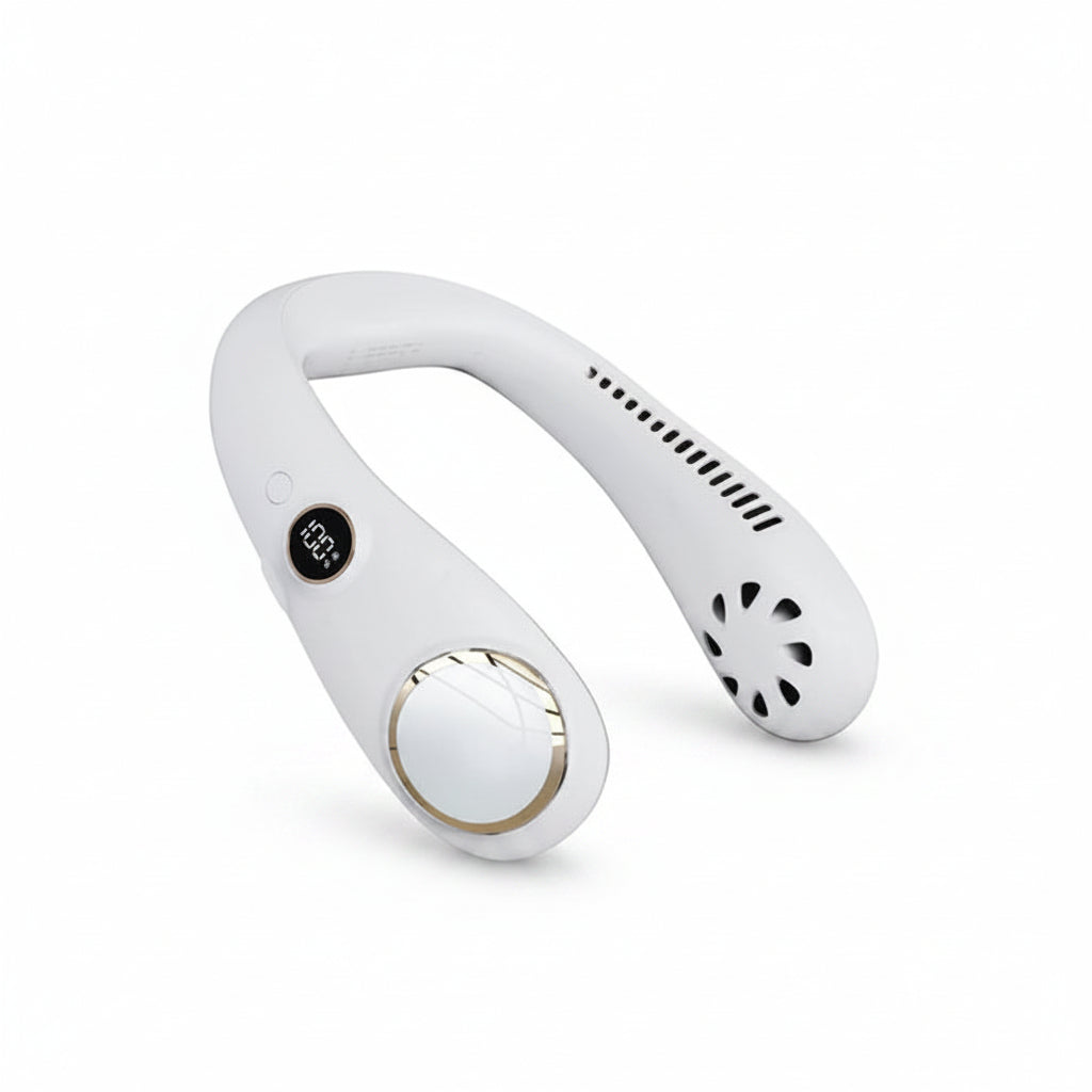 Moktan Sabai Portable Neck Fan | Bladeless Design with Rechargeable Battery | Lightweight Cooling Solution for Instant Comfort White