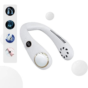 Moktan Sabai Portable Neck Fan | Bladeless Design with Rechargeable Battery | Lightweight Cooling Solution for Instant Comfort White