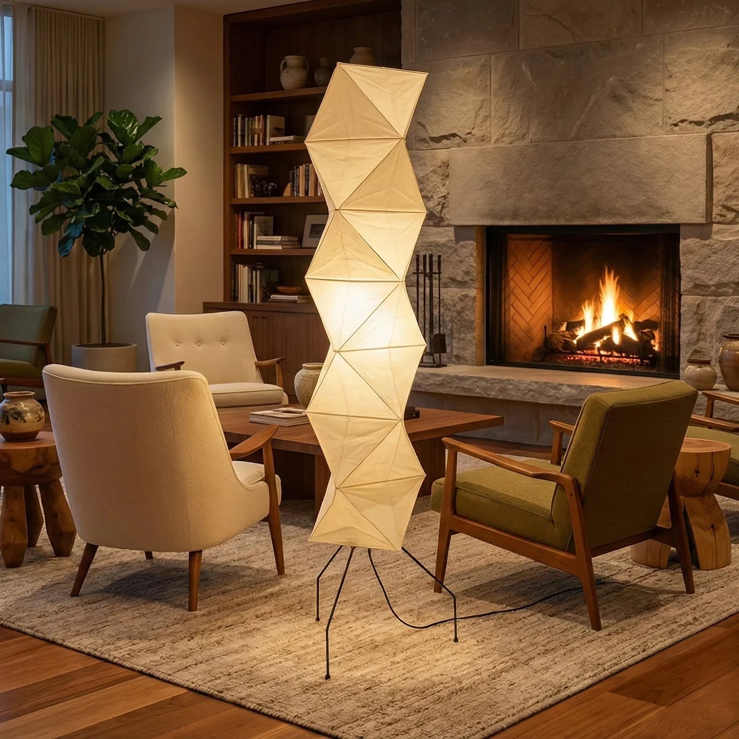 Moktan Sabai Origami Paper Floor Lamp 74" Rhombus Japanese Style E26 Light