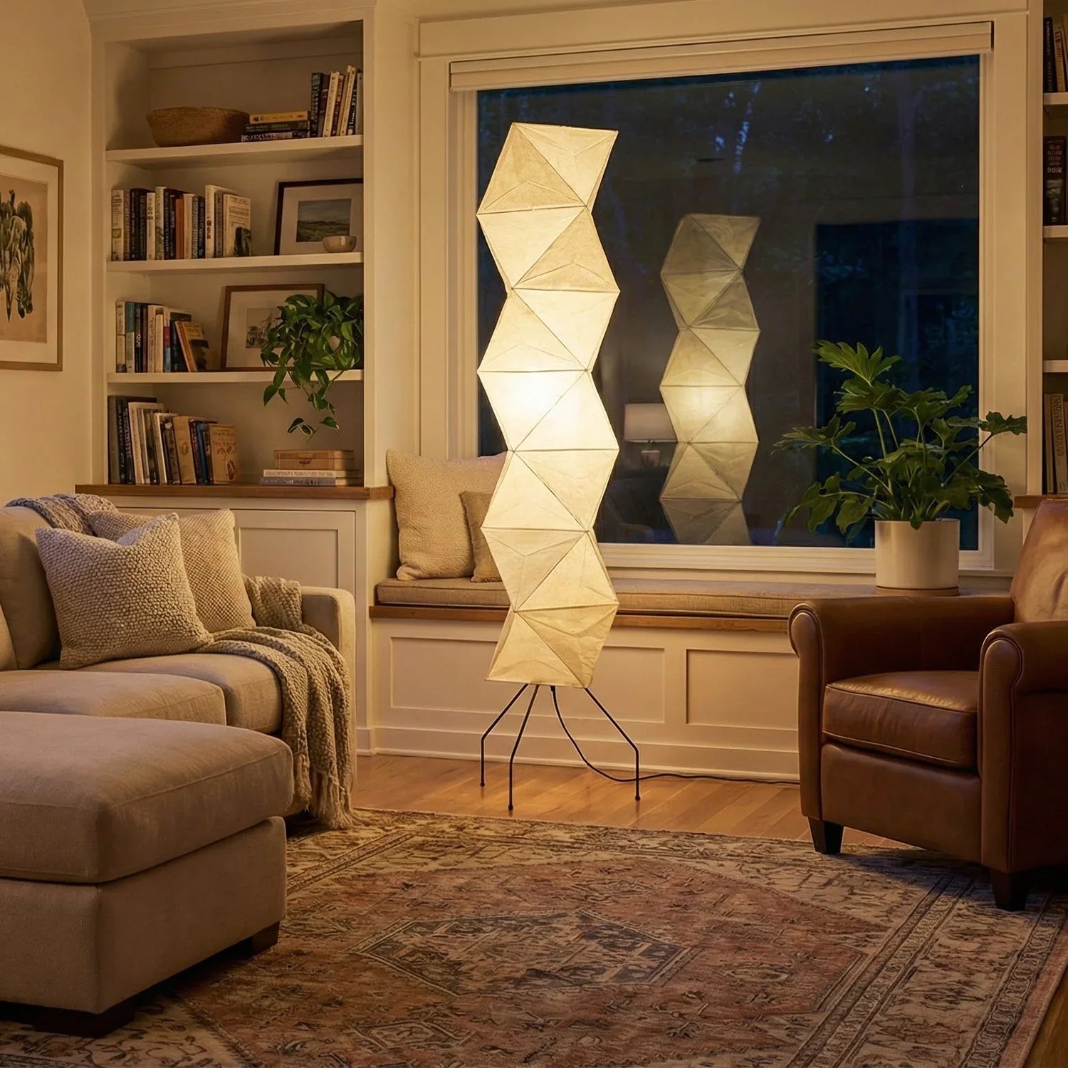 Moktan Sabai Origami Paper Floor Lamp 74" Rhombus Japanese Style E26 Light