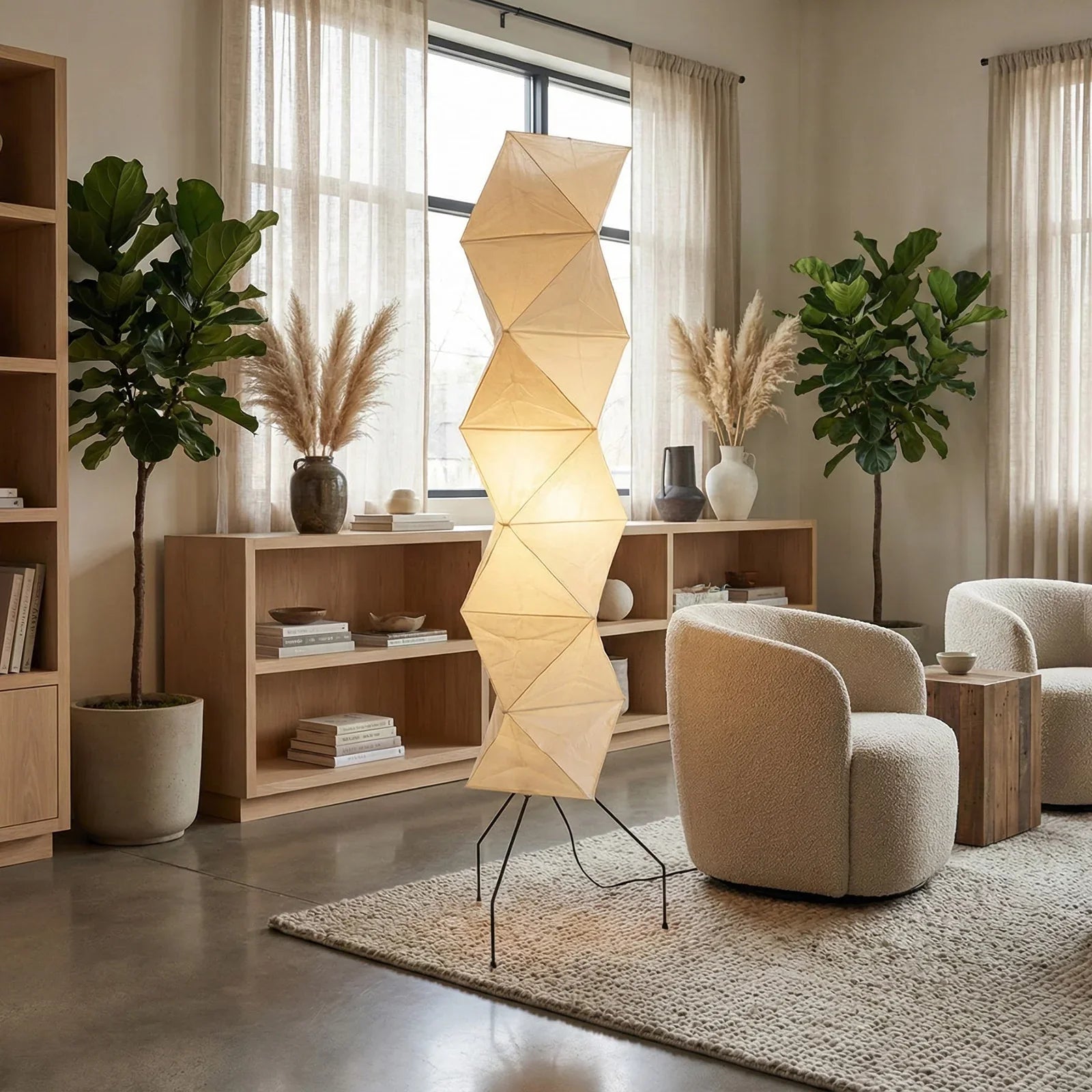 Moktan Sabai Origami Paper Floor Lamp 74" Rhombus Japanese Style E26 Light