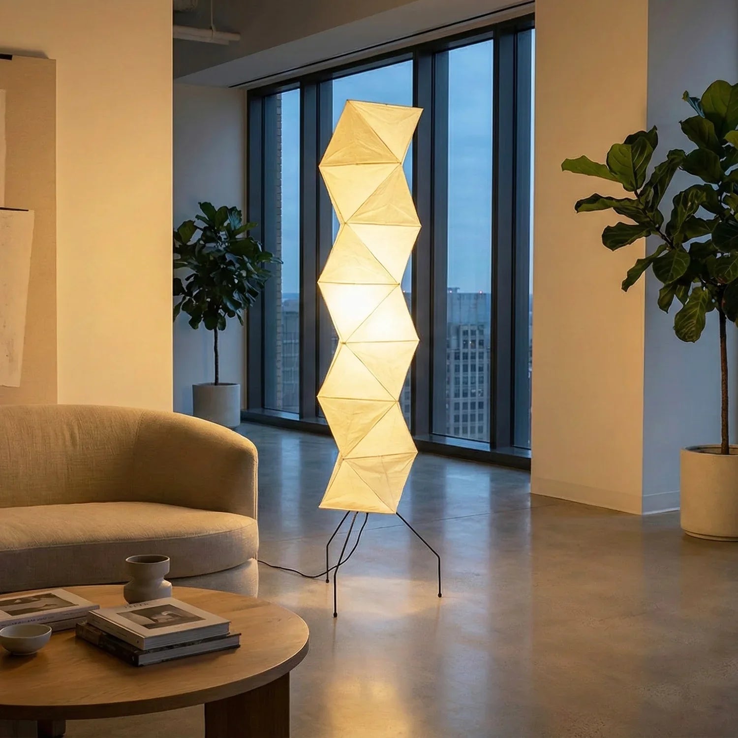 Moktan Sabai Origami Paper Floor Lamp 74" Rhombus Japanese Style E26 Light