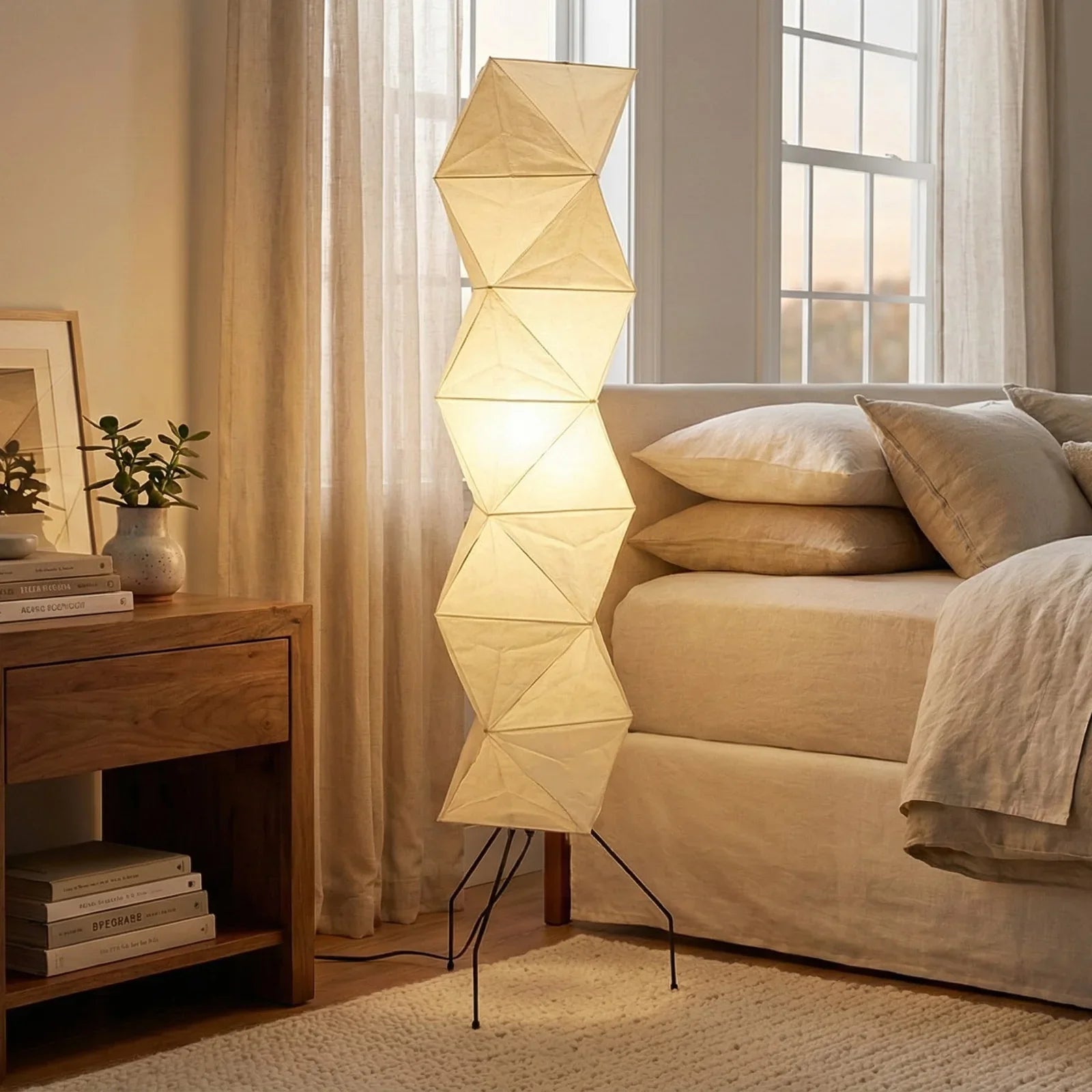 Moktan Sabai Origami Paper Floor Lamp 74" Rhombus Japanese Style E26 Light