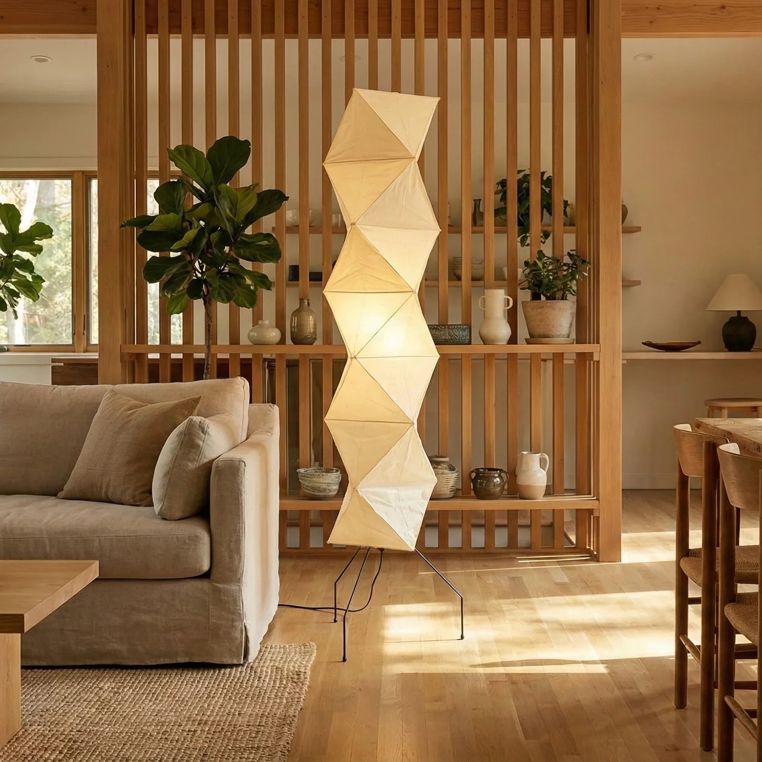 Moktan Sabai Origami Paper Floor Lamp 74" Rhombus Japanese Style E26 Light White + Black ∅ 16.1″ x H 74″ Dia 41cm x H 188cm
