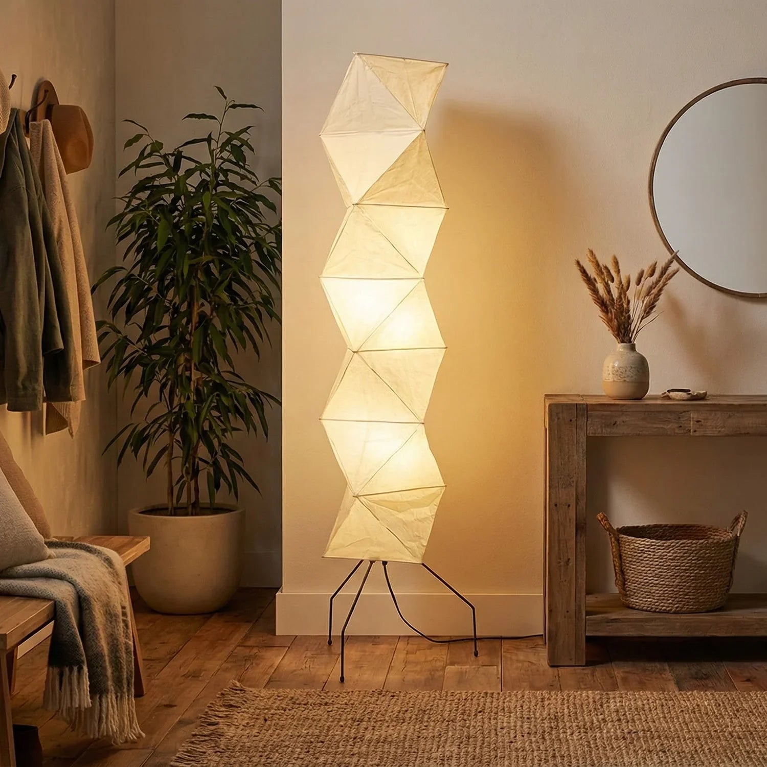 Moktan Sabai Origami Paper Floor Lamp 74" Rhombus Japanese Style E26 Light