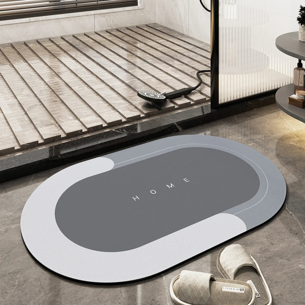 Moktan Sabai Non-Slip Quick Dry Bath Mat Gray Oval 80 x 50 cm