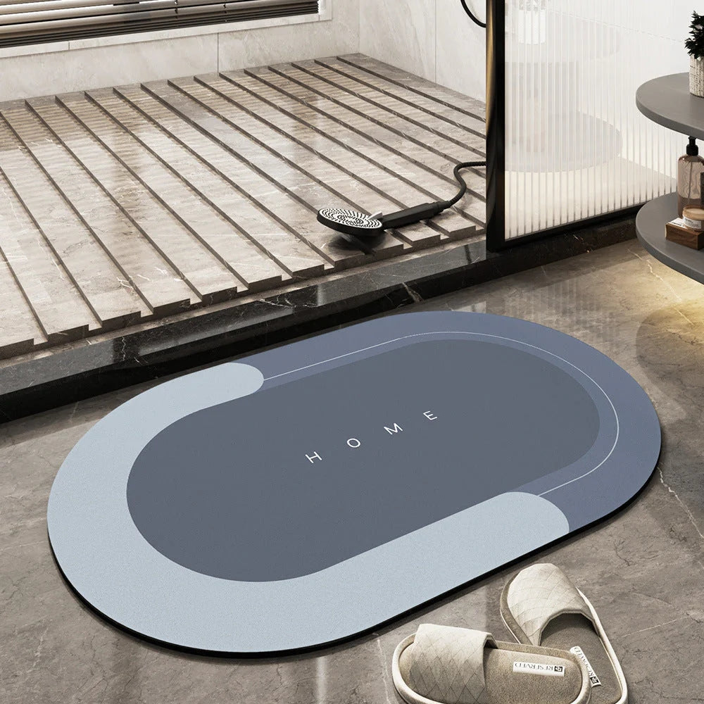 Moktan Sabai Non-Slip Quick Dry Bath Mat Blue Oval 80 x 50 cm