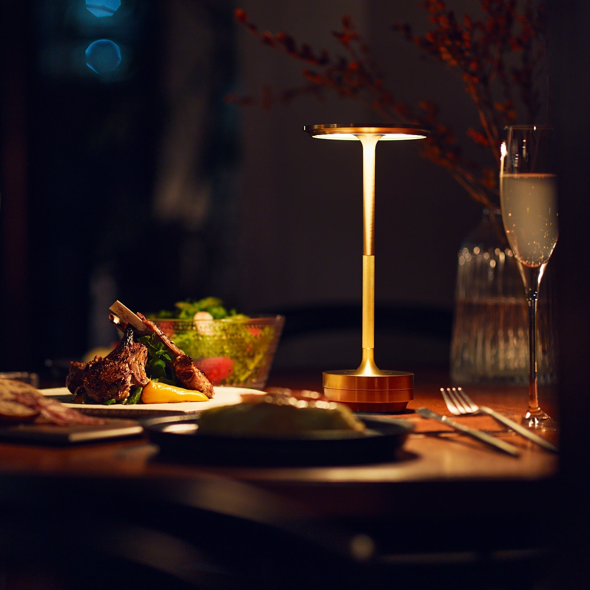 Moktan Sabai Modern Brass Cone LED Rechargeable Table Lamp Cordless USB-C