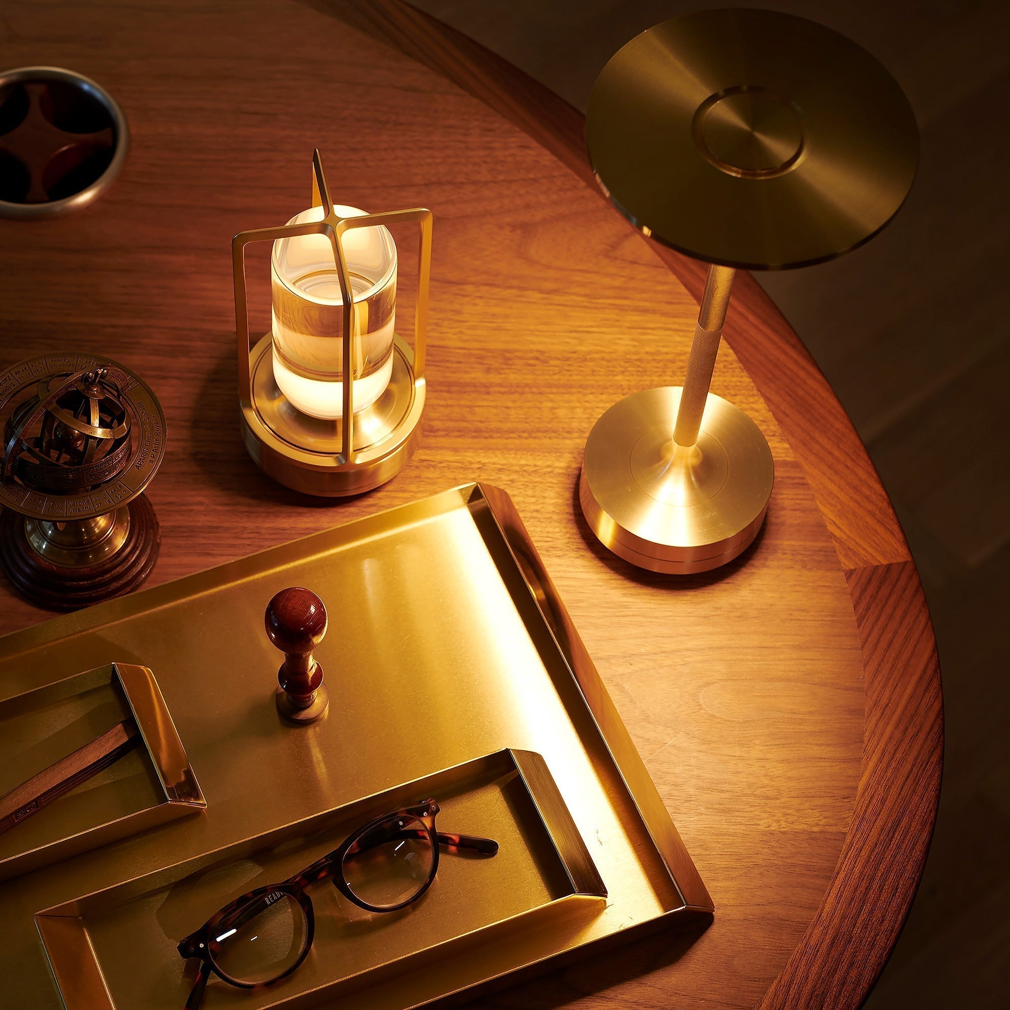 Moktan Sabai Modern Brass Cone LED Rechargeable Table Lamp Cordless USB-C