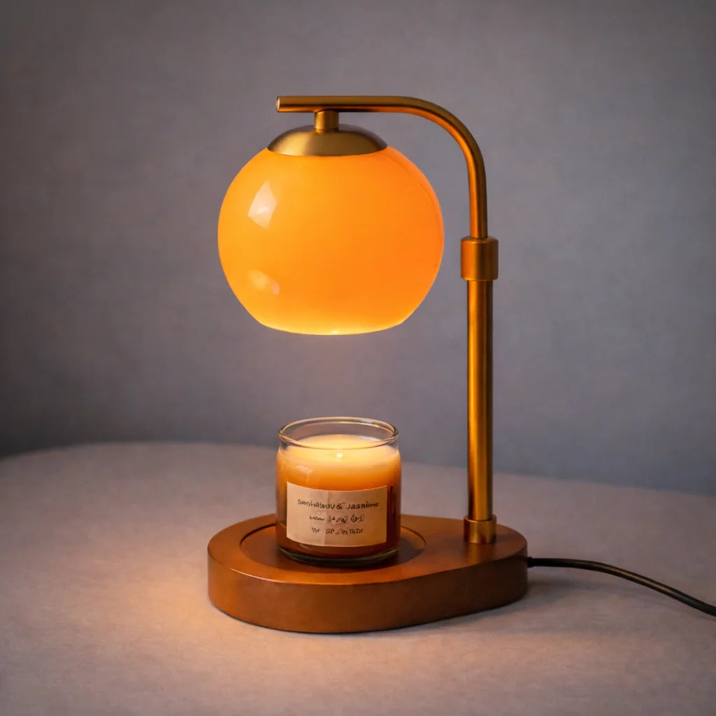 Moktan Sabai Glass Candle Warmer Lamp with Sculpted Design | Flameless Scent Heating Orange