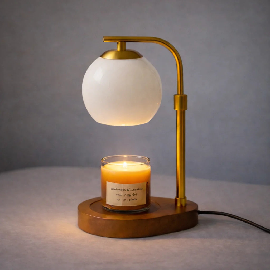 Moktan Sabai Glass Candle Warmer Lamp with Sculpted Design | Flameless Scent Heating White