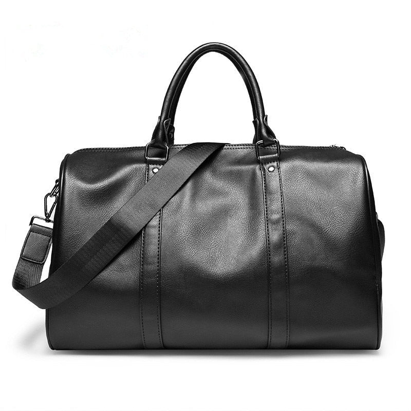 Moktan Sabai Large PU Leather Travel Duffel Bag Lightweight Carry On Weekender 45cm Black