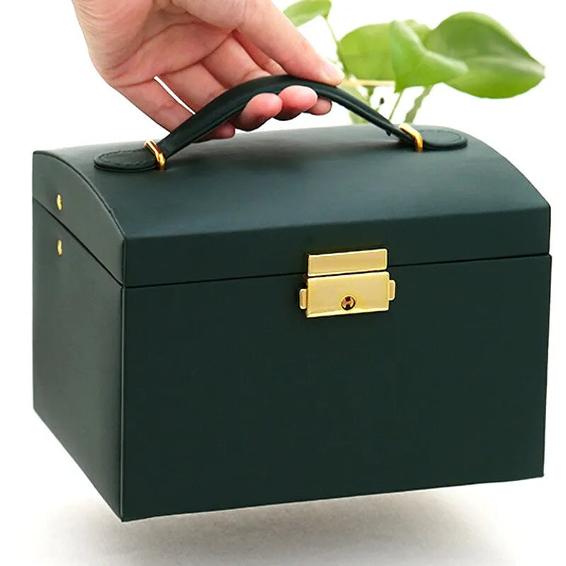 Moktan Sabai 3 Layer Leather Jewelry Box Organizer with Drawers Velvet Lined 17.5cm