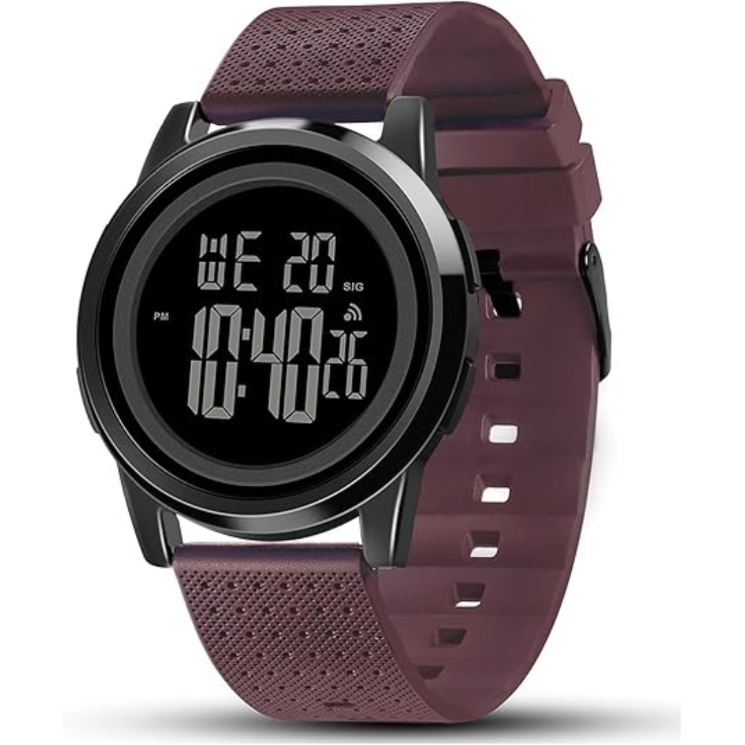 Moktan Sabai Ultra-Slim Digital Sports Watch 50M Waterproof Stainless Steel Burgundy