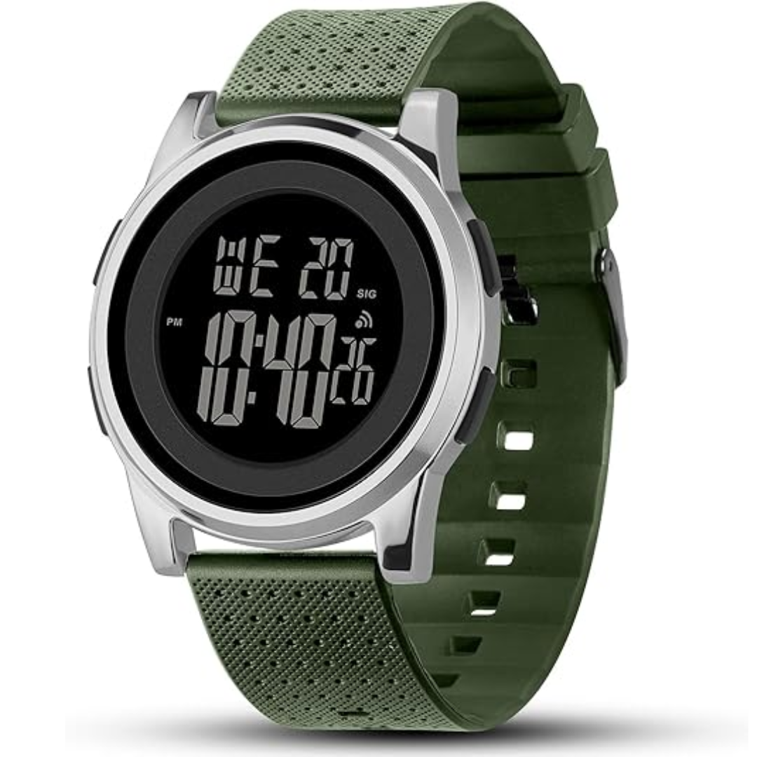 Moktan Sabai Ultra-Slim Digital Sports Watch 50M Waterproof Stainless Steel Silver Green