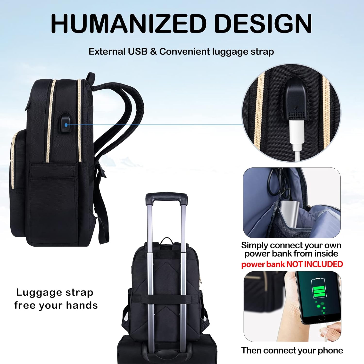 Moktan Sabai Waterproof Laptop Backpack 15.6 Inch with USB Charging Port Travel Bag