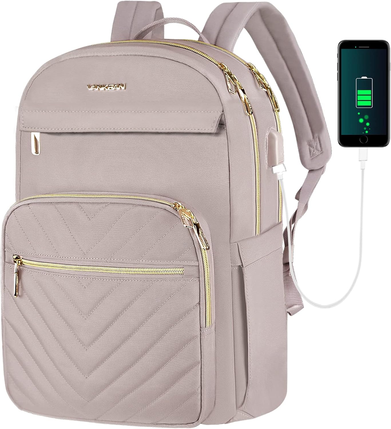 Moktan Sabai Waterproof Laptop Backpack 15.6 Inch with USB Charging Port Travel Bag Pink