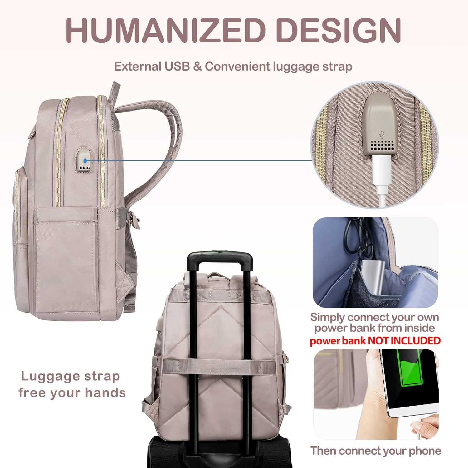 Moktan Sabai Waterproof Laptop Backpack 15.6 Inch with USB Charging Port Travel Bag