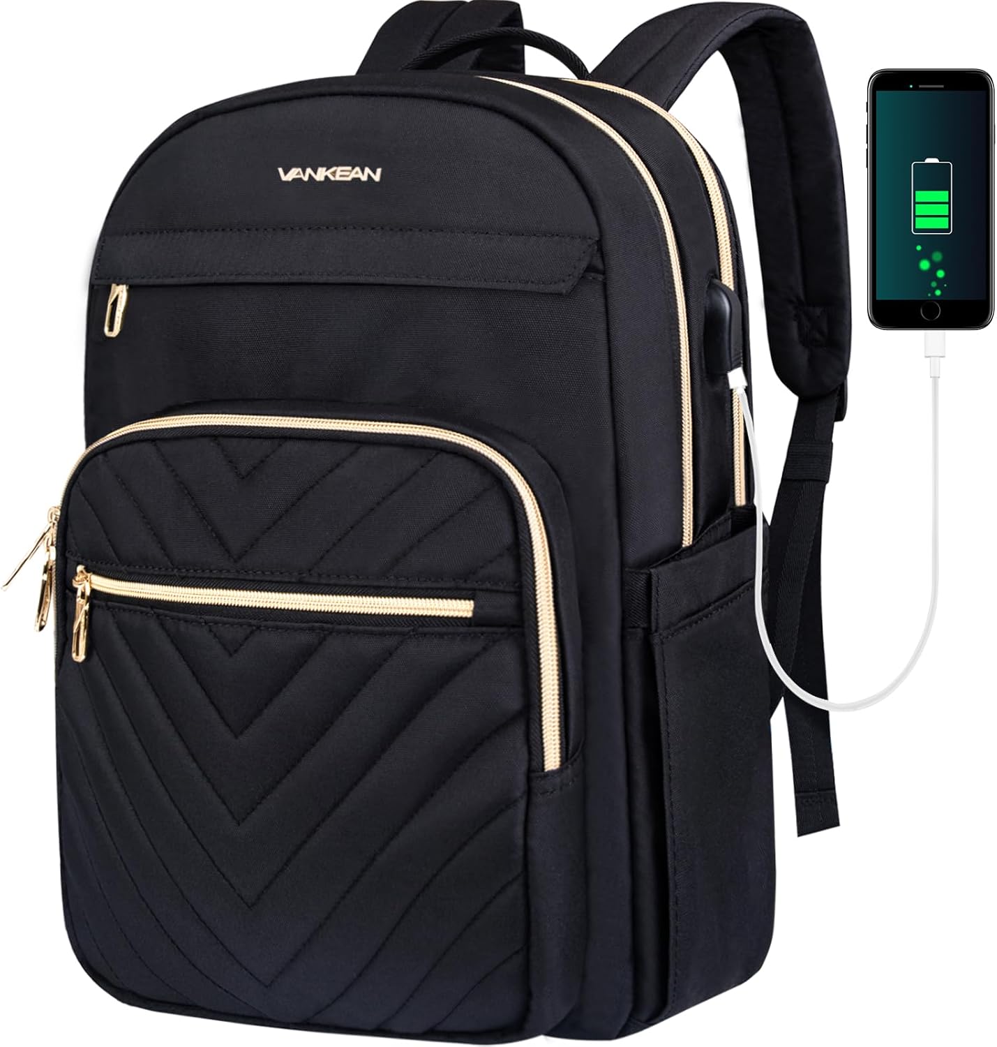 Moktan Sabai Waterproof Laptop Backpack 15.6 Inch with USB Charging Port Travel Bag Black