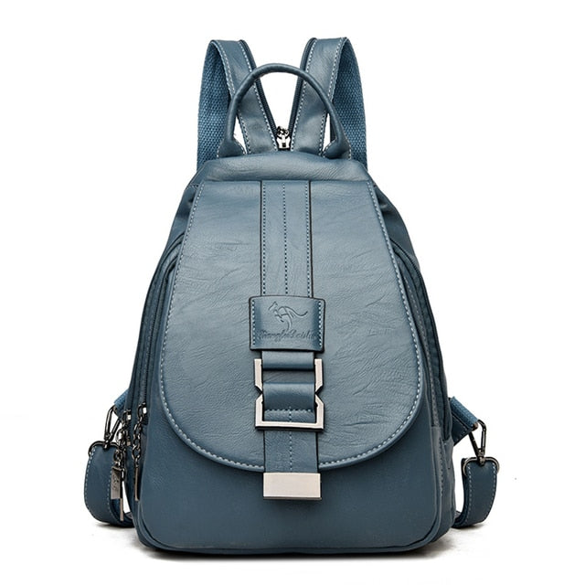 Moktan Sabai Genuine Leather Backpack for Women Water Resistant Anti Theft Travel Bag Lake Blue
