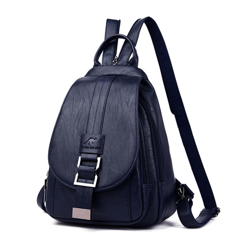 Moktan Sabai Genuine Leather Backpack for Women Water Resistant Anti Theft Travel Bag Blue
