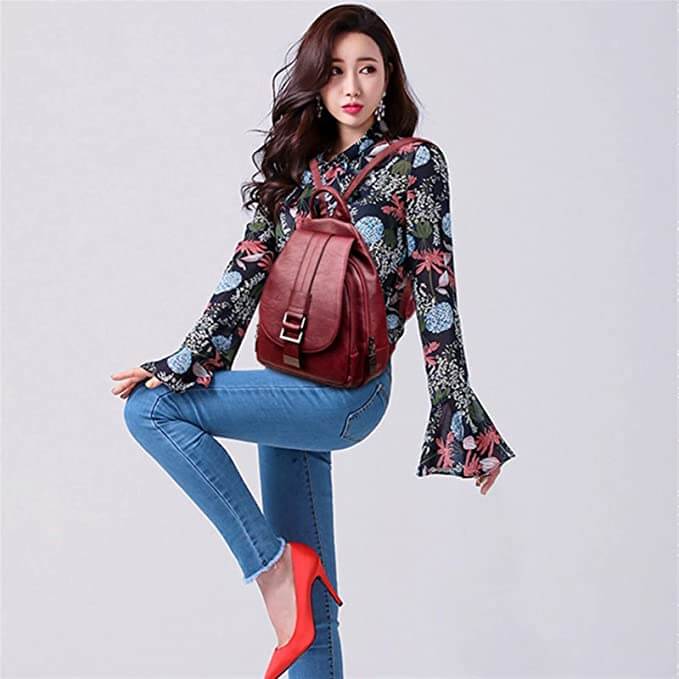 Moktan Sabai Genuine Leather Backpack for Women Water Resistant Anti Theft Travel Bag