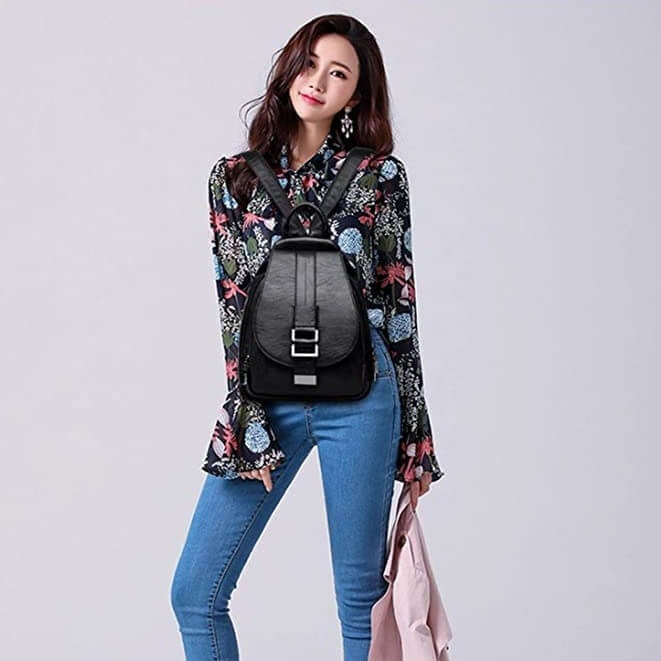 Moktan Sabai Genuine Leather Backpack for Women Water Resistant Anti Theft Travel Bag