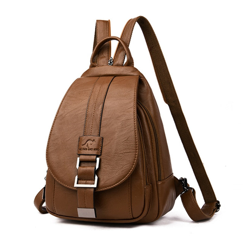 Moktan Sabai Genuine Leather Backpack for Women Water Resistant Anti Theft Travel Bag Brown