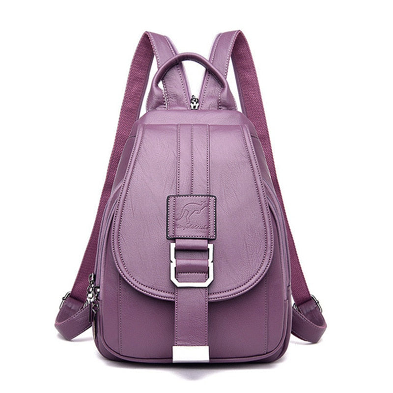 Moktan Sabai Genuine Leather Backpack for Women Water Resistant Anti Theft Travel Bag Purple