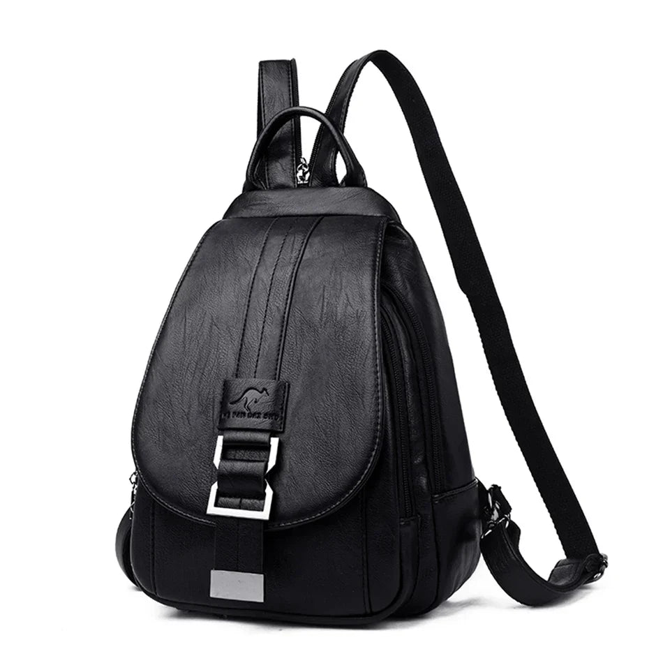 Moktan Sabai Genuine Leather Backpack for Women Water Resistant Anti Theft Travel Bag Black