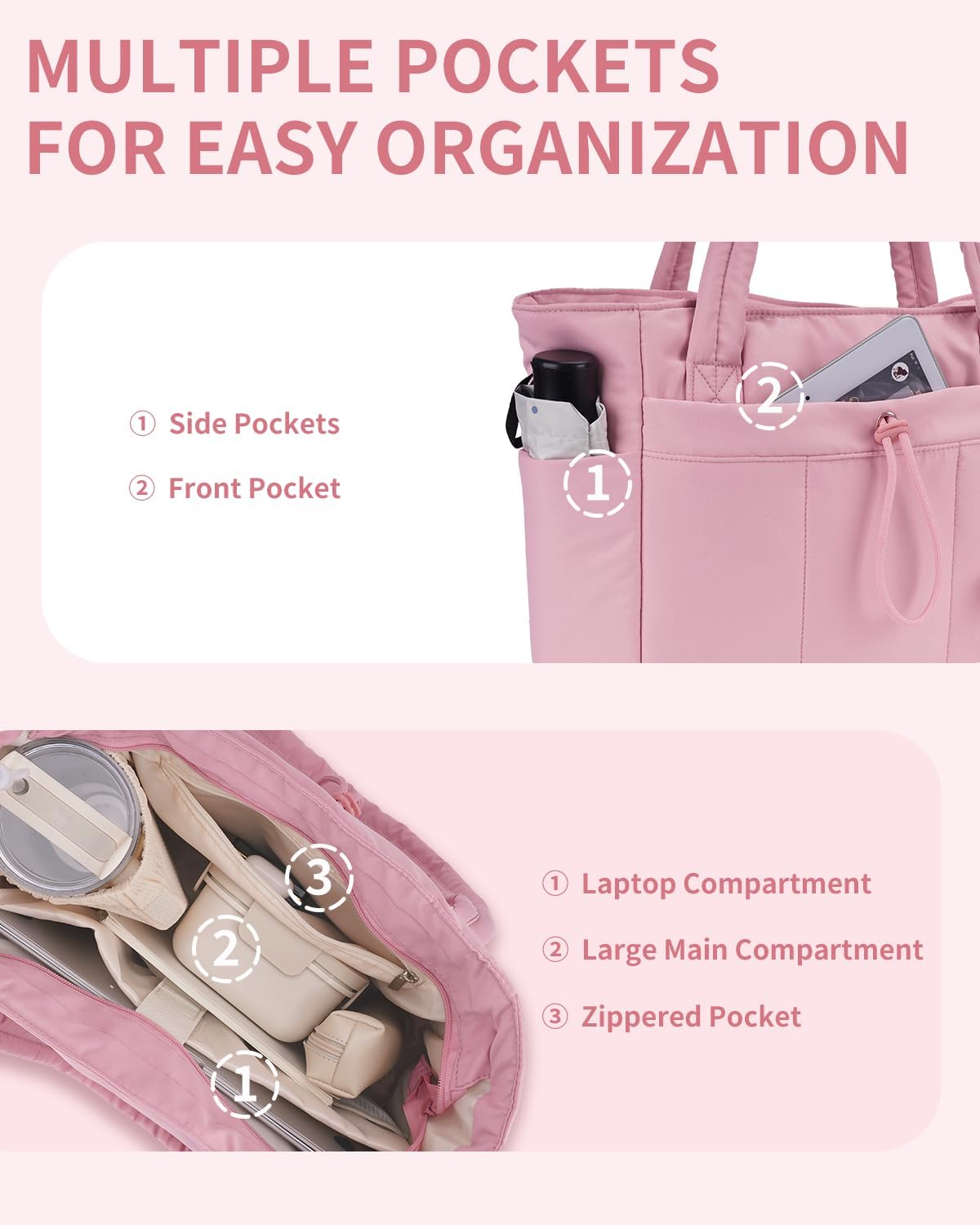 Moktan Sabai Quilted Puffer Tote Bag with Laptop Sleeve & Cup Holder 20L Travel Work