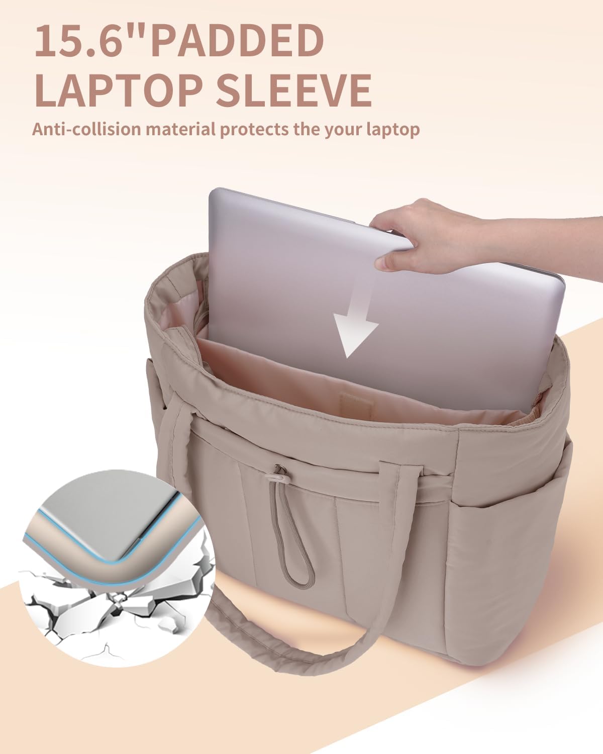 Moktan Sabai Quilted Puffer Tote Bag with Laptop Sleeve & Cup Holder 20L Travel Work