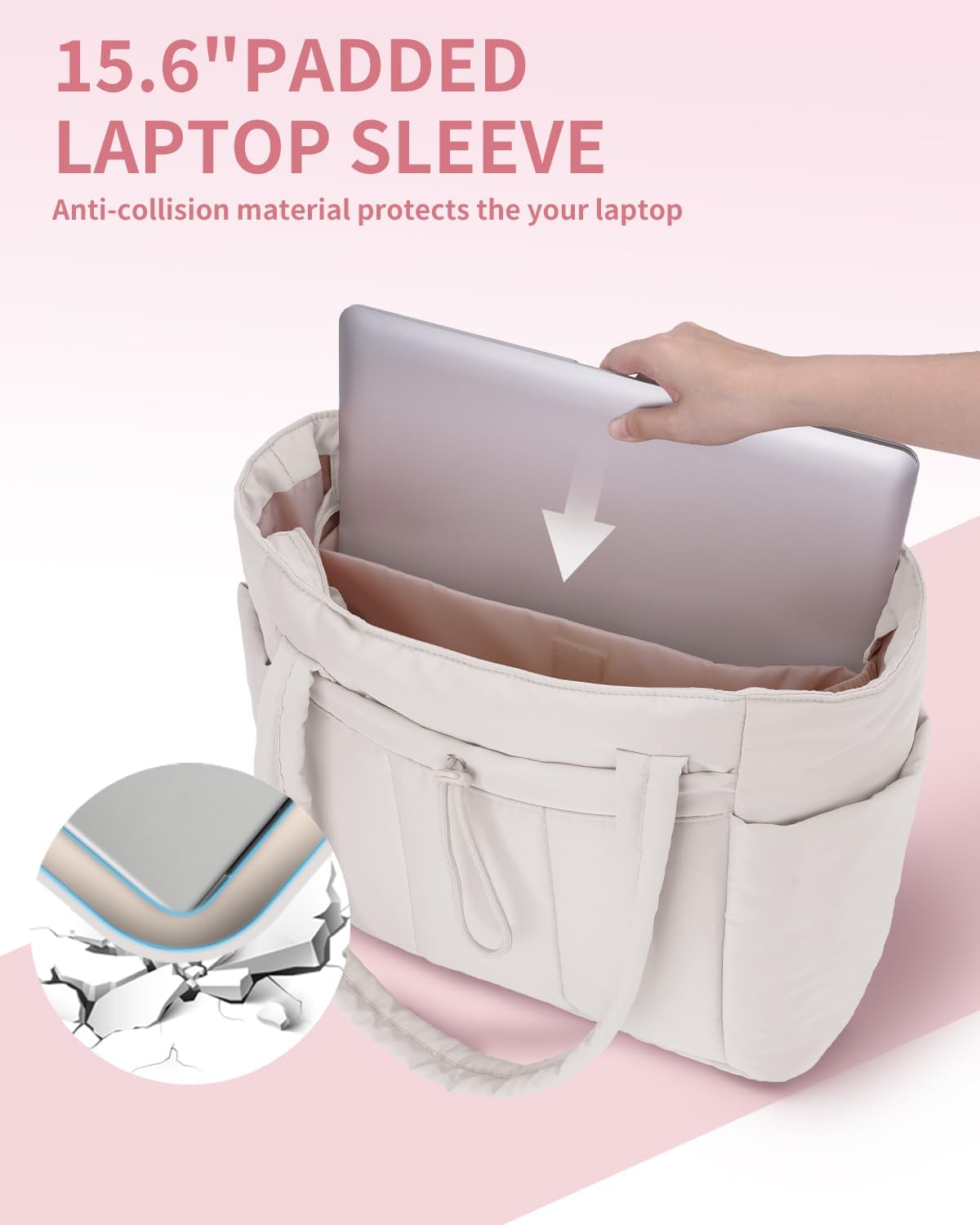 Moktan Sabai Quilted Puffer Tote Bag with Laptop Sleeve & Cup Holder 20L Travel Work