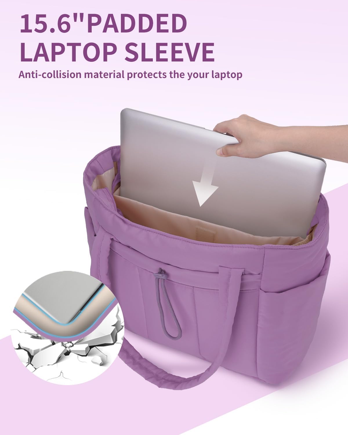 Moktan Sabai Quilted Puffer Tote Bag with Laptop Sleeve & Cup Holder 20L Travel Work