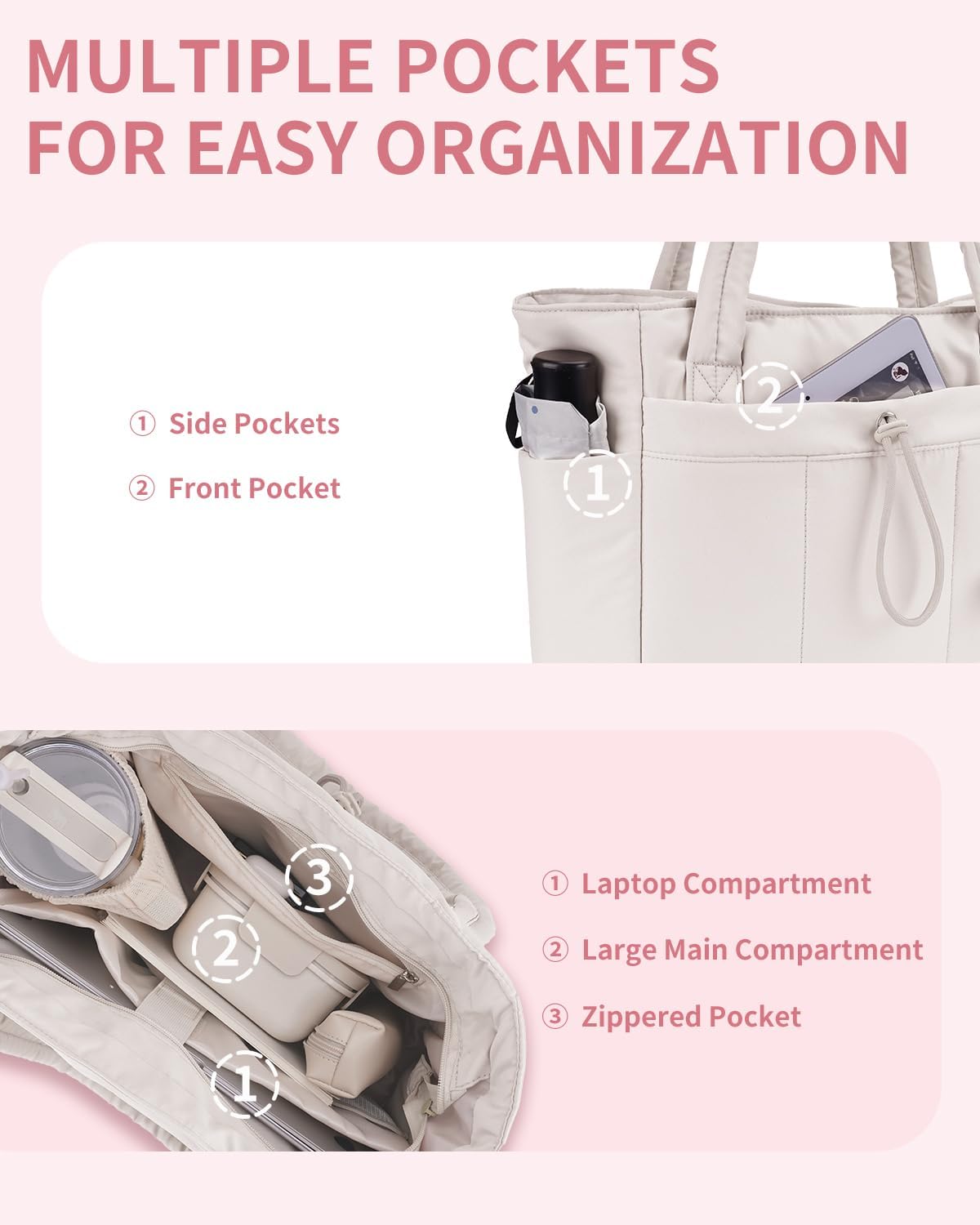 Moktan Sabai Quilted Puffer Tote Bag with Laptop Sleeve & Cup Holder 20L Travel Work