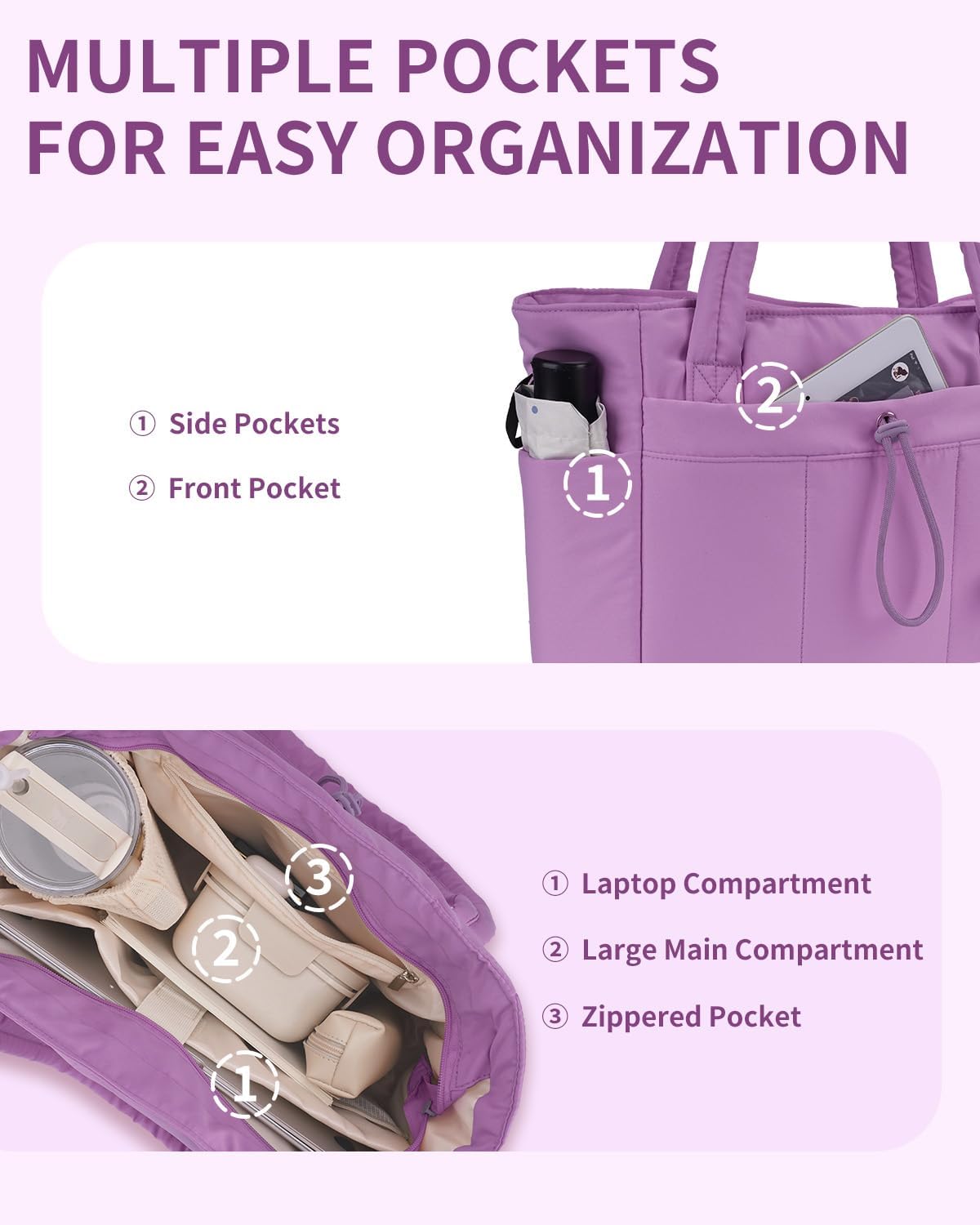 Moktan Sabai Quilted Puffer Tote Bag with Laptop Sleeve & Cup Holder 20L Travel Work
