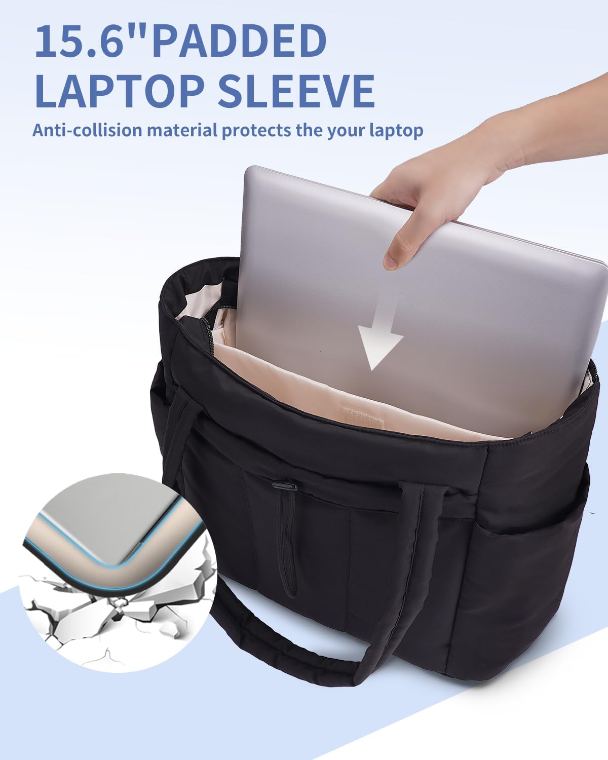 Moktan Sabai Quilted Puffer Tote Bag with Laptop Sleeve & Cup Holder 20L Travel Work