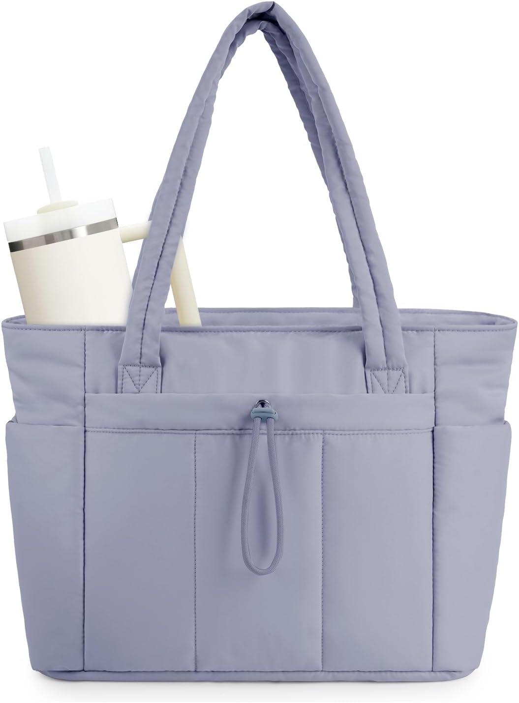Moktan Sabai Quilted Puffer Tote Bag with Laptop Sleeve & Cup Holder 20L Travel Work Blue