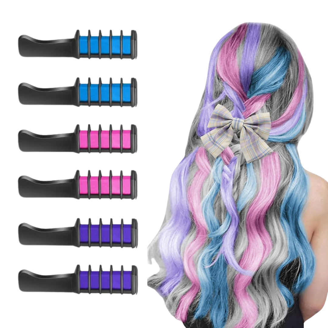 Moktan Sabai Washable Hair Chalk Comb for Kids Temporary Color Hair Dye Tool Blue-Pink-Purple