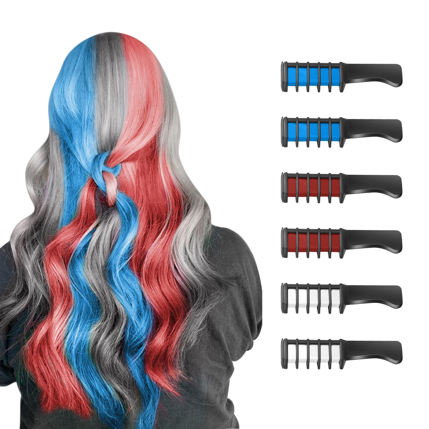 Moktan Sabai Washable Hair Chalk Comb for Kids Temporary Color Hair Dye Tool Blue-Red-White