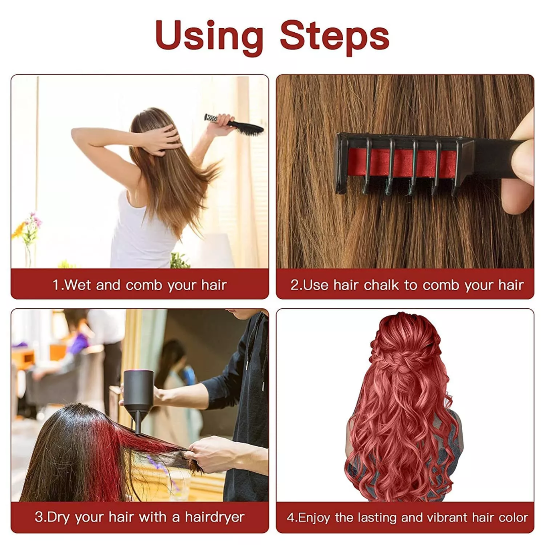 Moktan Sabai Washable Hair Chalk Comb for Kids Temporary Color Hair Dye Tool