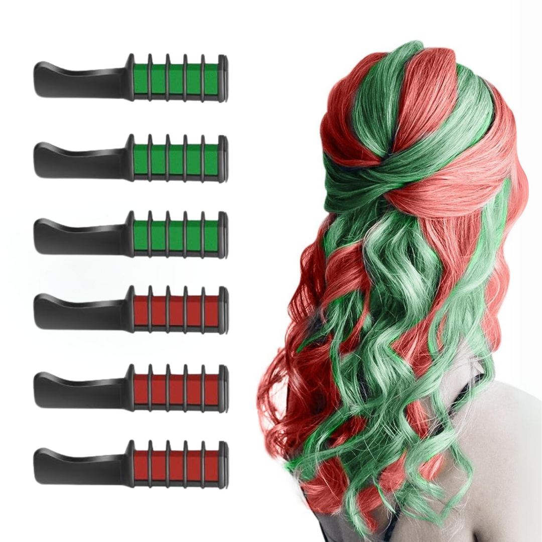 Moktan Sabai Washable Hair Chalk Comb for Kids Temporary Color Hair Dye Tool Green-Red