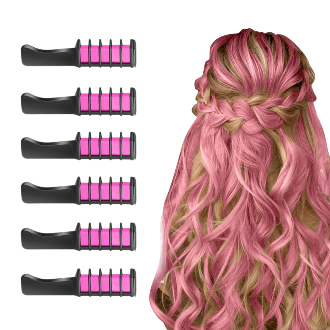 Moktan Sabai Washable Hair Chalk Comb for Kids Temporary Color Hair Dye Tool Pink