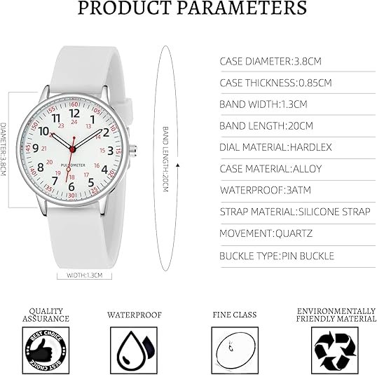 Moktan Sabai Waterproof Nurse Watch with Second Hand Silicone Medical Analog Watch