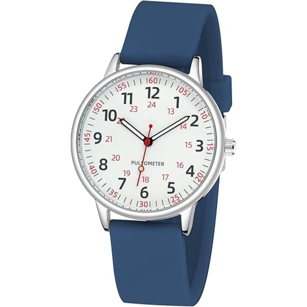Moktan Sabai Waterproof Nurse Watch with Second Hand Silicone Medical Analog Watch Blue