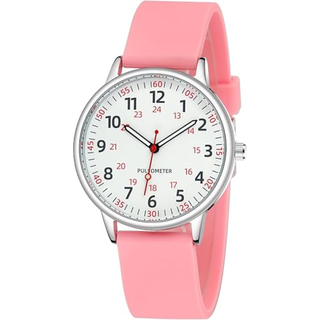 Moktan Sabai Waterproof Nurse Watch with Second Hand Silicone Medical Analog Watch Pink