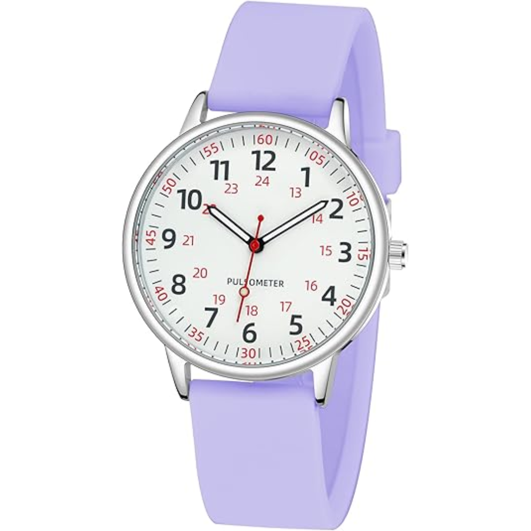 Moktan Sabai Waterproof Nurse Watch with Second Hand Silicone Medical Analog Watch Purple