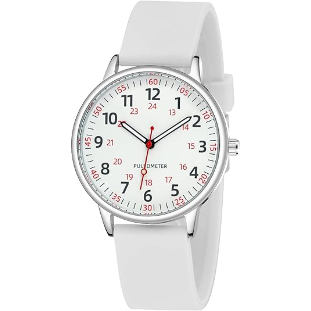 Moktan Sabai Waterproof Nurse Watch with Second Hand Silicone Medical Analog Watch White