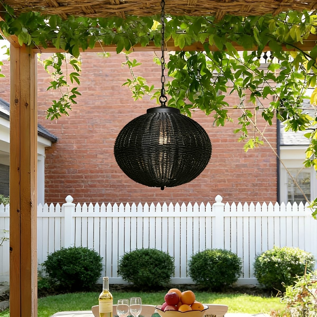Moktan Sabai Retro Rattan Outdoor Pendant Light 15.75"Dx9.84"H